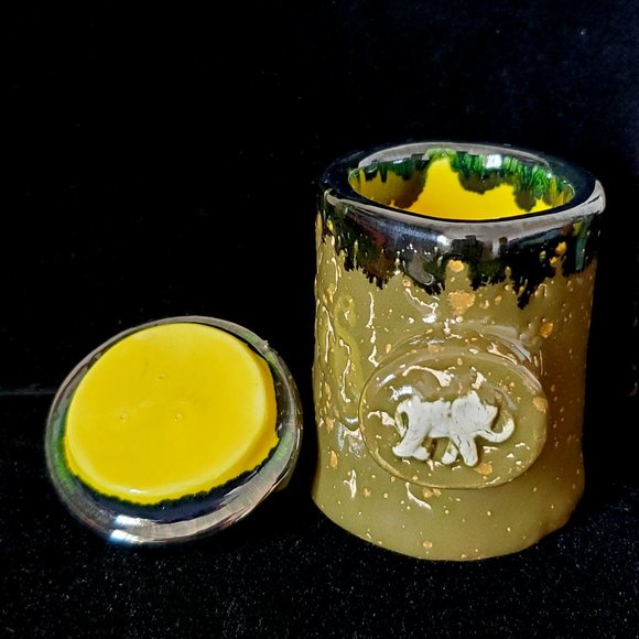 Handmade Small Ceramic Stash Jar with Elephant in Crackled Army Green Glaze with - Picture 8 of 13